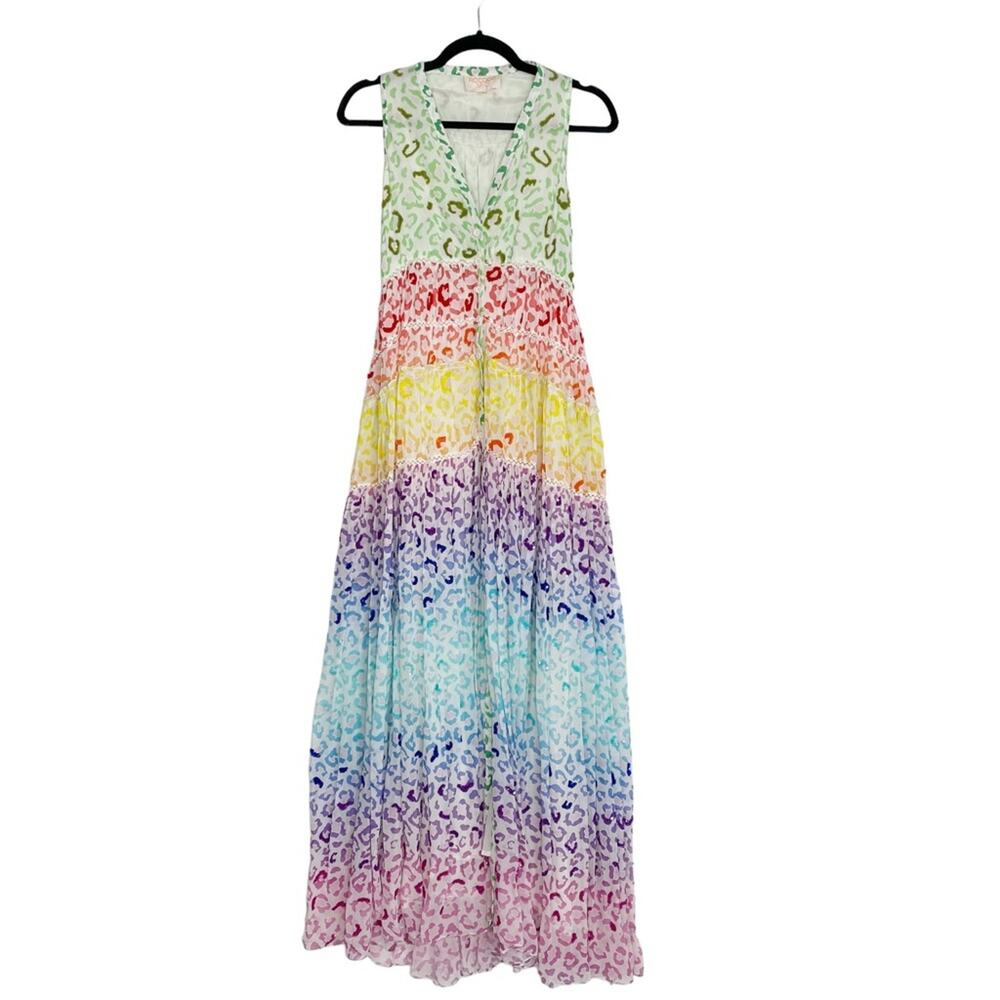 ROCOCO SAND Rainbow Leopard Sequin Button Down Sleeveless Maxi Dress - Picture 2 of 10